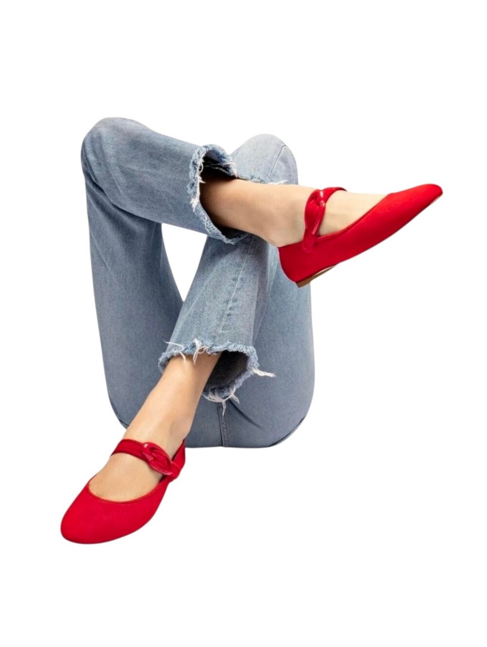 Larroude Verona Ballet Mary Jane Flats In Scarlet Red Suede Size 10